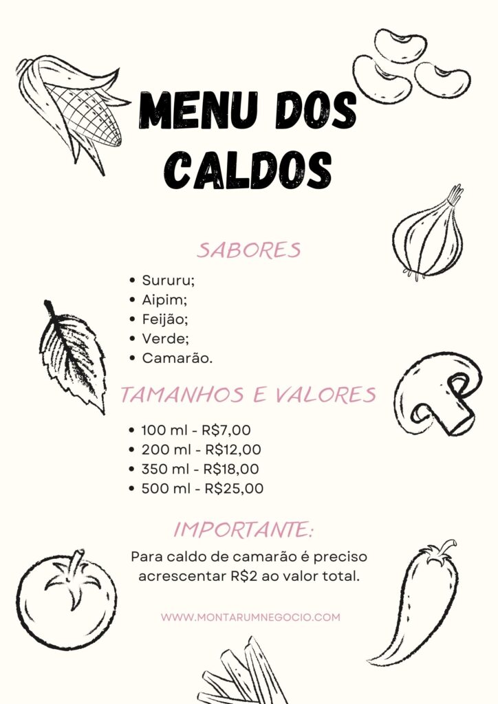 imagem de tabela de preços de caldos