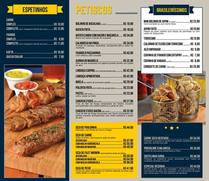 Cardápio completo para petiscaria
