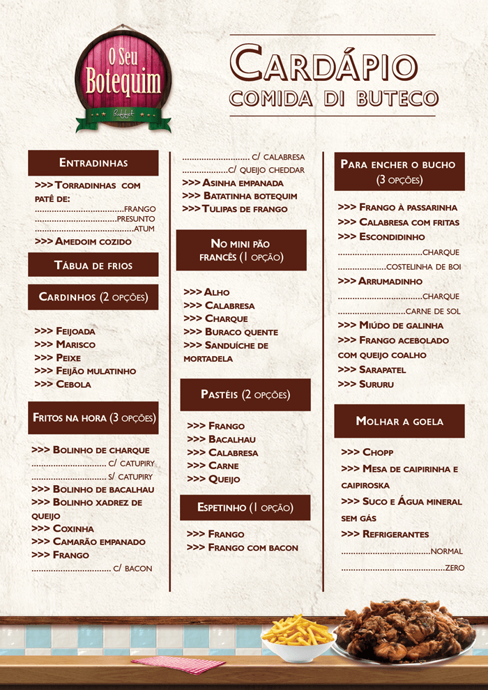 Cardápio de petiscos
