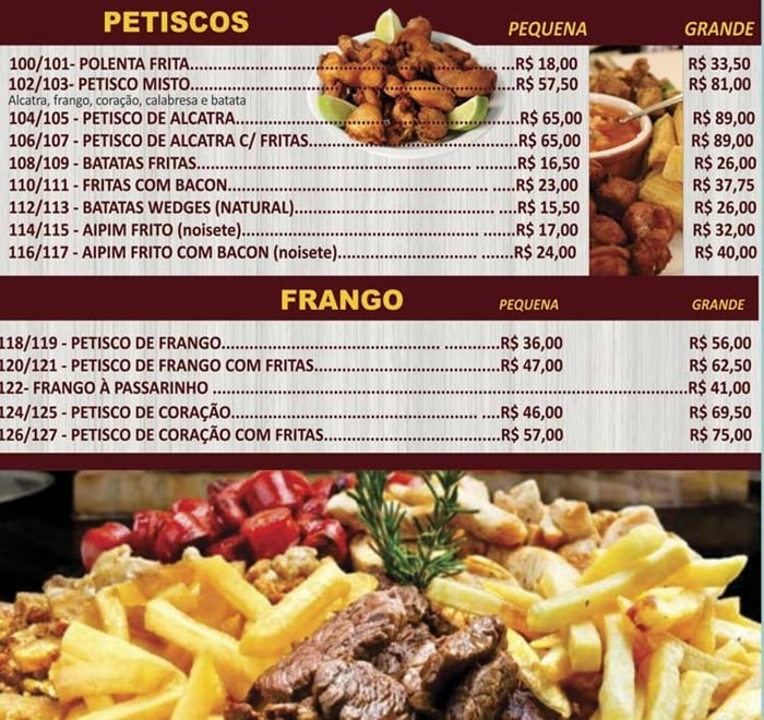 Cardápio para vender petiscos