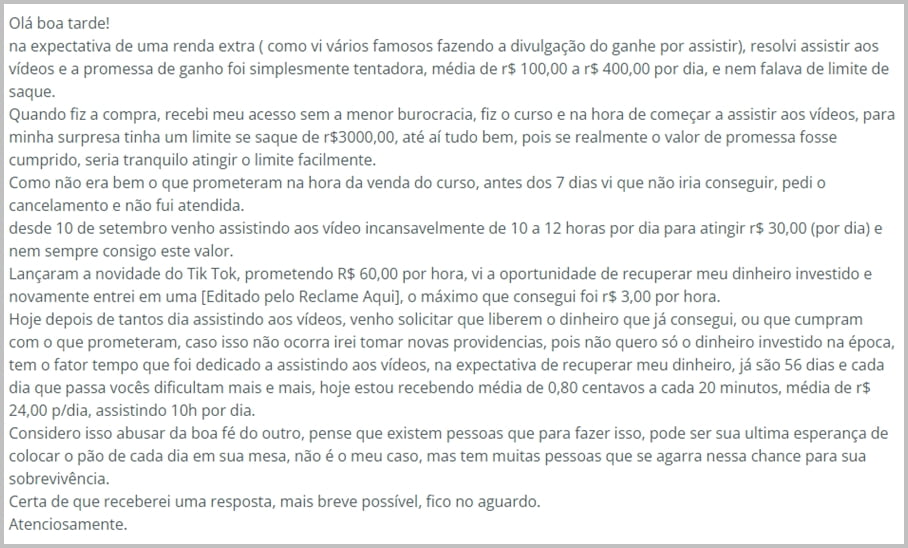 Golpe de ganhar dinheiro para assistir vídeos