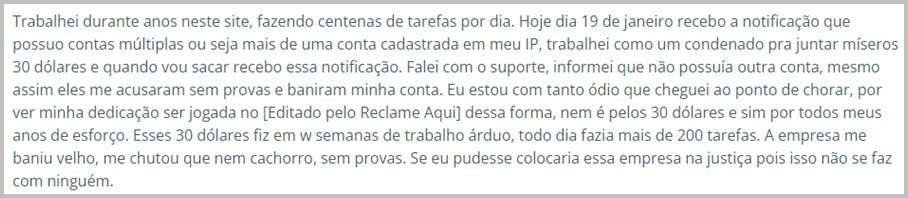 Reclamação sobre plataformas de tarefas online
