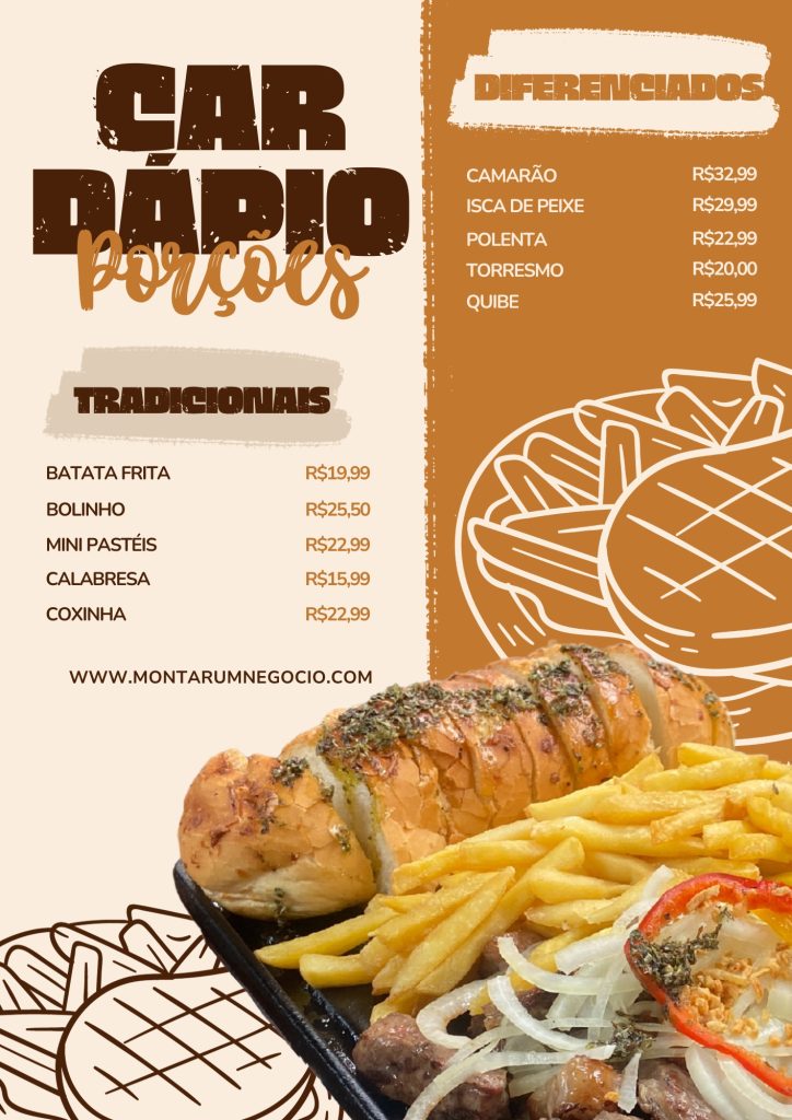 tabela de preços de porções